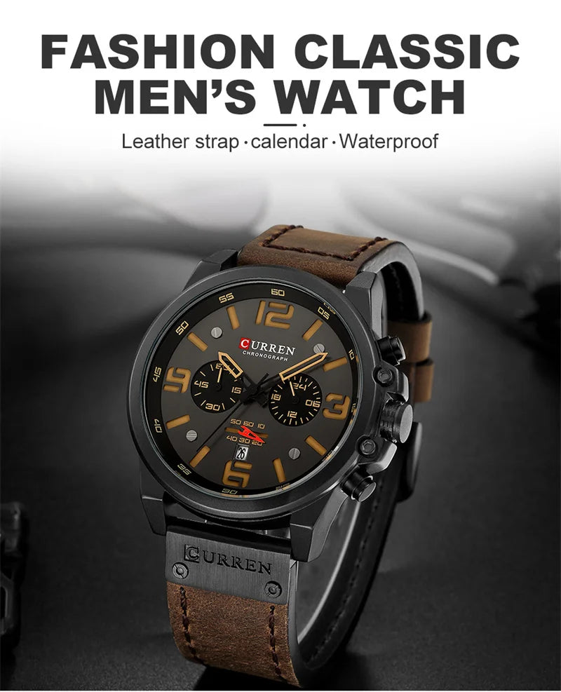 CURREN 8314 Men Quartz Watch Waterproof Chronograph Business Leather Belt Retro Watch For Men Watches Student Wristwatch Sports
