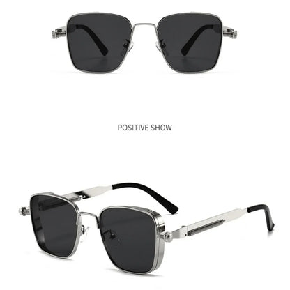 Men Driving Sunglasses Vintage Steampunk Square Sunglasses Metal Frame with Spring Hinges Women Eyepiece Trendy Driver Glasses