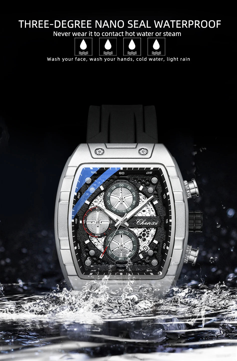 CHENXI 941 Sport Multifunction Military Men Silicone Quartz Wristwatch