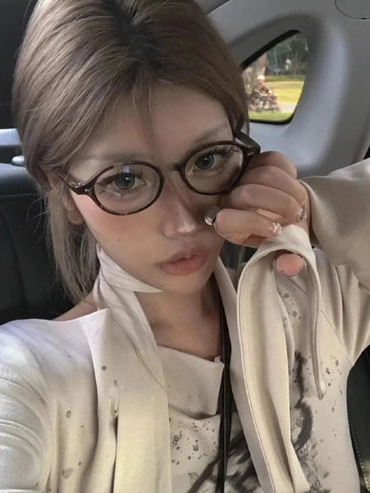 Y2K Retro Blue Green Oval Small Frame Glasses Frame Women's Anti Blue Light Glasses 2023 Fashion Style Eyeglasses Frame Eyewear