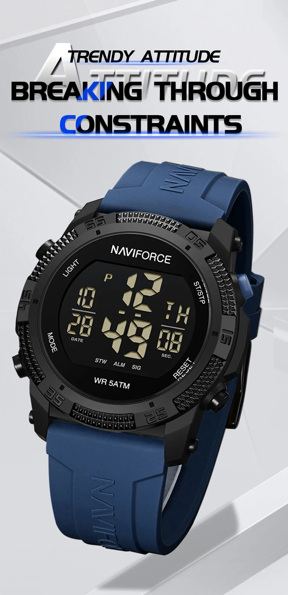 Naviforce 7104 Men Fashion Outdoor Watch Electronic LCD Digital Casual Watch