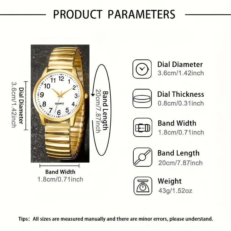 1/2PCS Couple Quartz Watch Fashion Creative Arabic Numerals Round Dial Elastic Band Elegant Couple Wristwatch Gift for Lovers