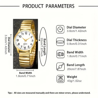 1/2PCS Couple Quartz Watch Fashion Creative Arabic Numerals Round Dial Elastic Band Elegant Couple Wristwatch Gift for Lovers