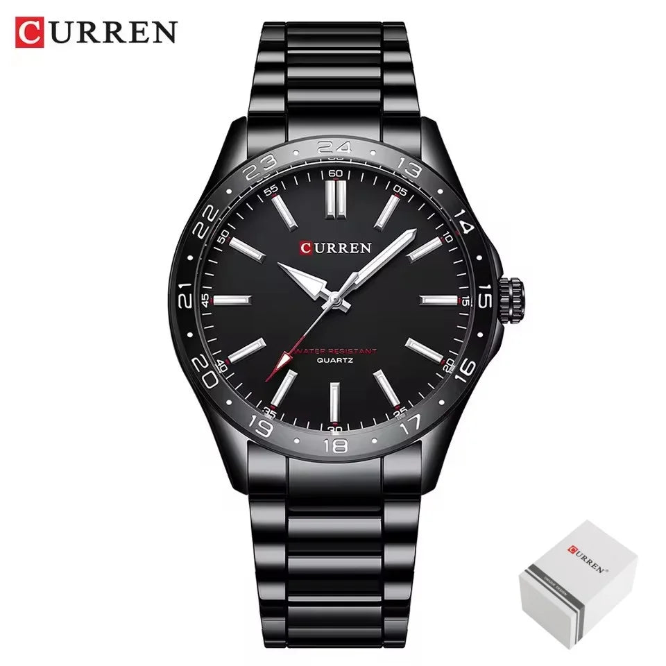 CURREN 8452 Men Quartz Watch Black Silvery Stainless Steel Strap