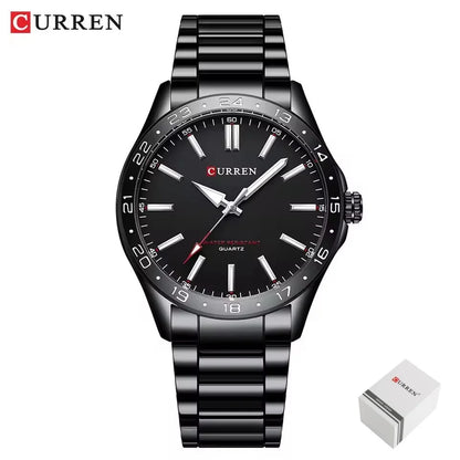 CURREN 8452 Men Quartz Watch Black Silvery Stainless Steel Strap
