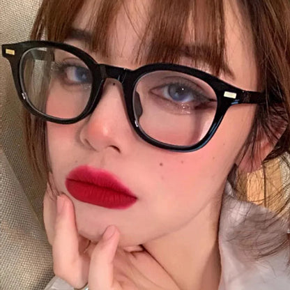 Vintage Rivet Round Frame Glasses Women Black White Leopard Eyewear Trend Brand Reading Computer Y2K Anti Blue Light Eyeglasses