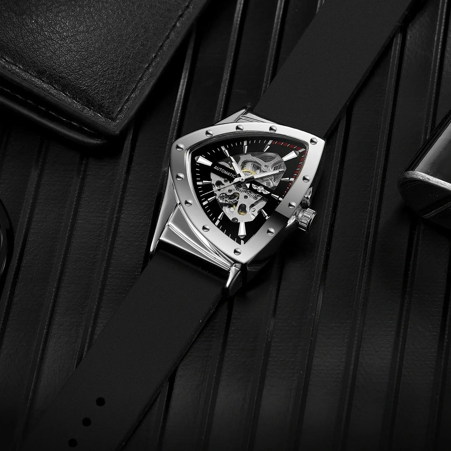 Winner 395R Silicone Sport Men's Luminous Watches Skeleton Automatic Mechanical Watch