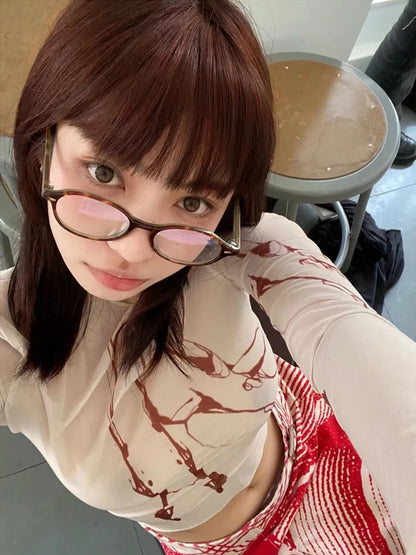 Y2K Retro Blue Green Oval Small Frame Glasses Frame Women's Anti Blue Light Glasses 2023 Fashion Style Eyeglasses Frame Eyewear