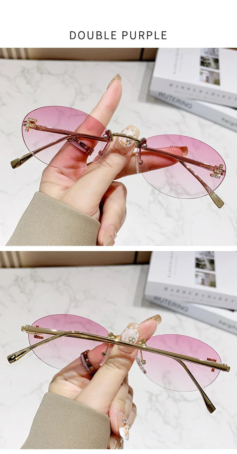 Elegant Diamond Oval Sunglasses Male Letter "F" Rimless Sunglasses  car sunglasses 90902