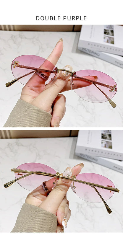 Elegant Diamond Oval Sunglasses Male Letter "F" Rimless Sunglasses  car sunglasses 90902