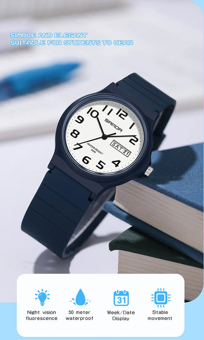 SANDA 9072 Quartz Watch Calendar Light  Weight Minimalism Ladies Women Wristwatches