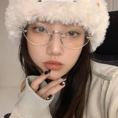 New Trendy Anti-blue Light Vintage Frameless Square Eyeglasses for Women Girls Blue Light Blocking Glasses Eyewear Accessories