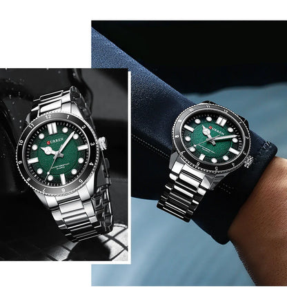 CURREN 8450 Stainless Steel Strap Men's Quartz Watch Business Blue Green Clock Analog Display Wrist Watches for Male