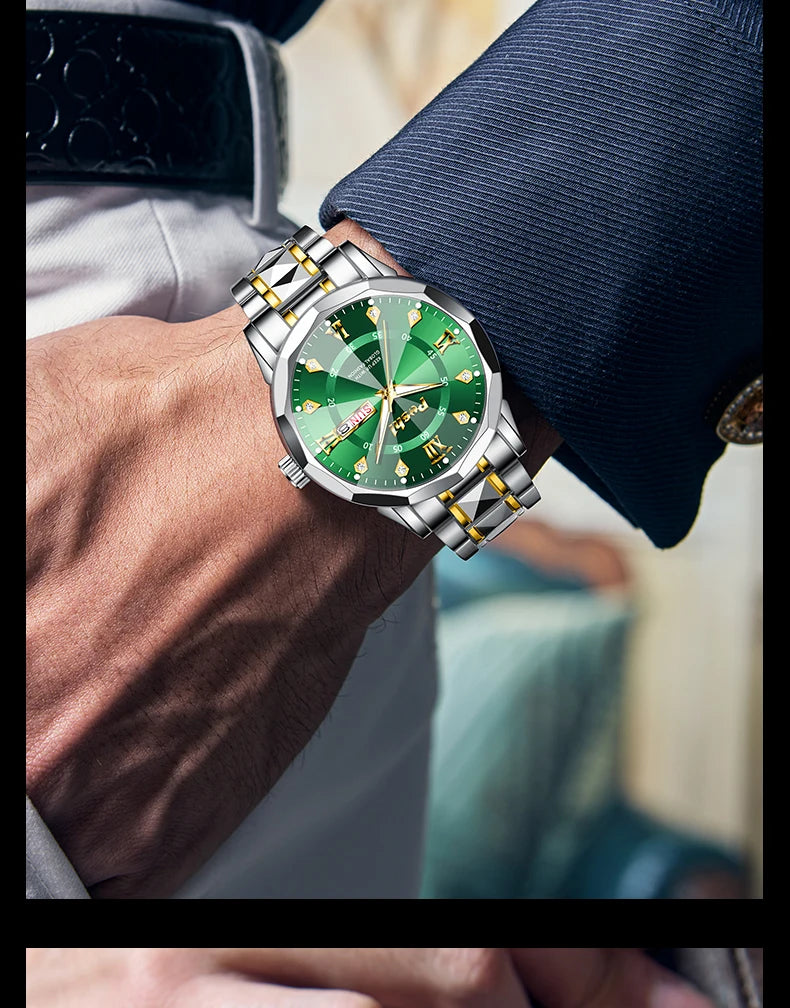 POSHI Men's Quartz Watch Original Waterproof Luminous Dual Calendar Quartz Wristwatch