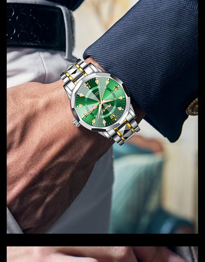 POSHI Men's Quartz Watch Original Waterproof Luminous Dual Calendar Quartz Wristwatch