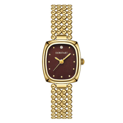 Fashion Retro Square Gold Watch High Quality Women Bracelet Watches Luxury Bead Link Strap Wristwatches Ladies Clock Gifts