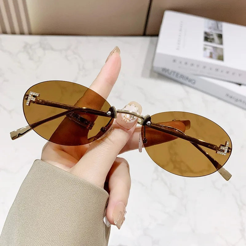 Elegant Diamond Oval Sunglasses Male Letter "F" Rimless Sunglasses  car sunglasses 90902