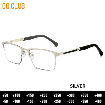 O-Q CLUB Men's Half-frame Business Reading Glasses Anti-blue Light Anti-fatigue Metal Frame