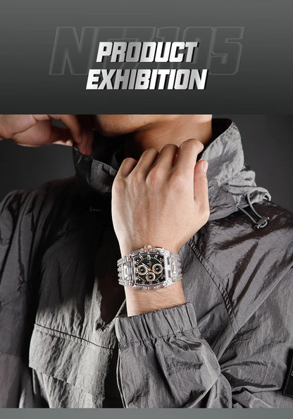 Naviforce 7105 Casual New Chronograph Mul-tifunction Watches Sports Silicone Man Transparent Case Wristwatch