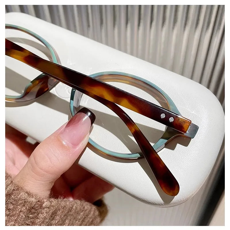Y2K Retro Blue Green Oval Small Frame Glasses Frame Women's Anti Blue Light Glasses 2023 Fashion Style Eyeglasses Frame Eyewear