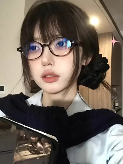 Y2K Retro Leopard Small Oval Frame Glasses Women Spice Girl Cool Eyewear New Black Reading Computer Anti Blue Light Eyeglasses