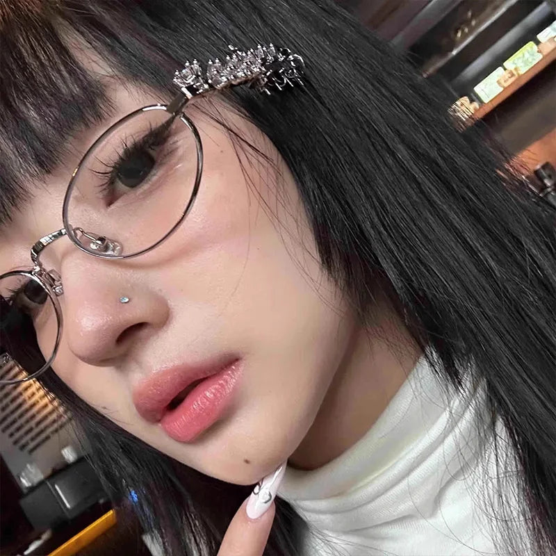 Japanese Small Oval Rhinestone Eyeglasses Frame for Women