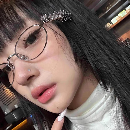 Japanese Small Oval Rhinestone Eyeglasses Frame for Women