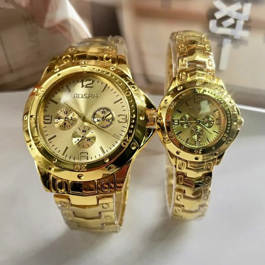 Men Business Watches Fashion Steel Strap Men and Women Luxury Gold Casual Couple Watches Three Eyes Dial Wristwatch Wholesale