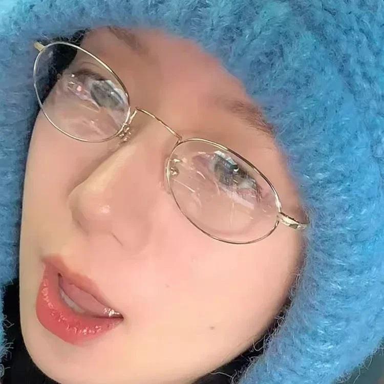 Japanese Harajuku Small Metal Oval Glasses Frame for Women No Makeup Fashion Anti-blue Glasses Men Fashion Anime Cosplay Props