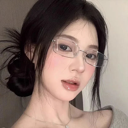 Y2K Vintage Black Silver Metal Eyeglasses Fashion Clear Reading Glasses