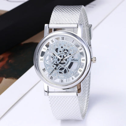 Luxury Gold Skeleton Watch for Women Ladies Fashion Watches Steel Band Gold High Quality Men and Women Couple Watches