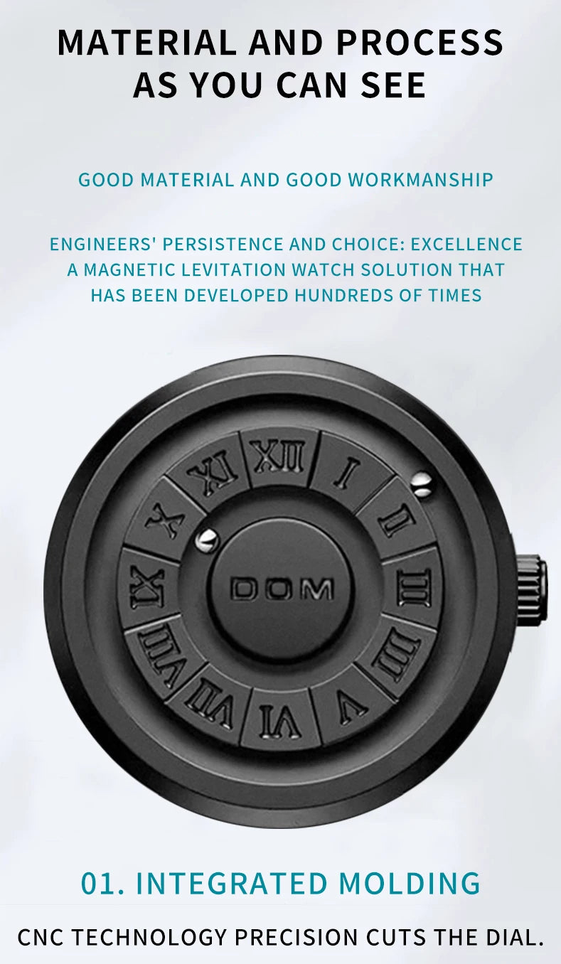 DOM 1345 Fashion New Personalized Floating Magnetic Pointer Free Ball Bearing Creative Waterproof Quartz Watch for Men Clock