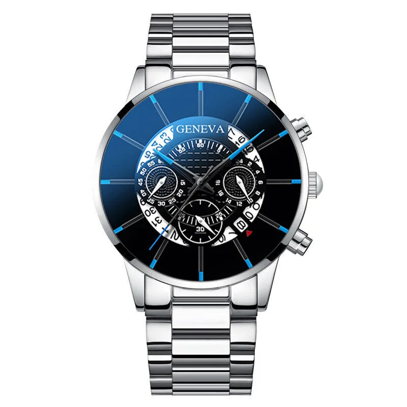 2pcs Luxury Men Business Watch Stainless Steel Men Fashion Sports Casual Quartz Wristwatch Clock
