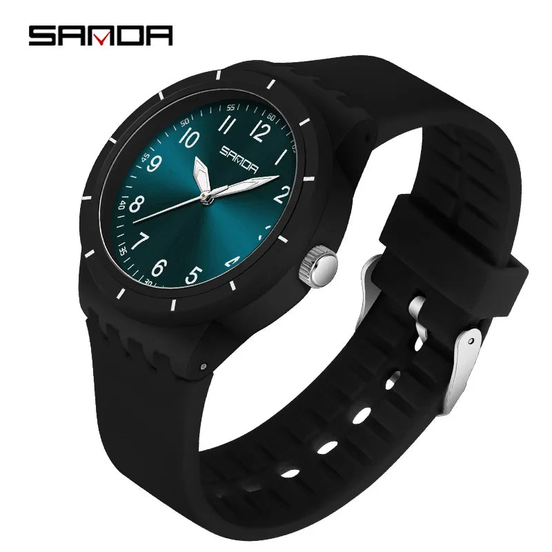 SANDA 9075 Men New Luxury Simple Original Watches Gift Silicone Quartz Wristwatches