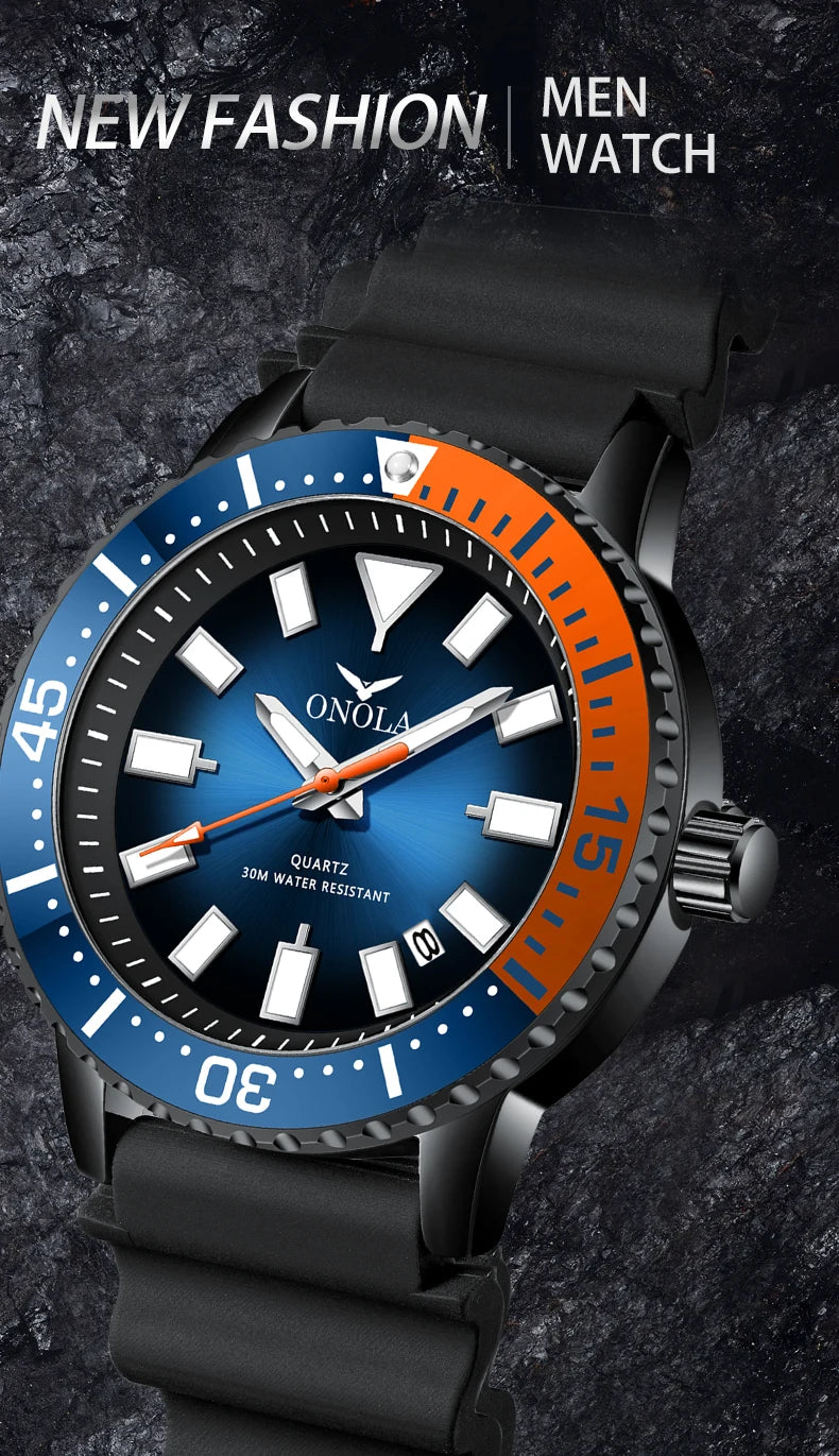 ONOLA 3850 Luxury Men's Watch Silicone Strap Timing Waterproof Sports Quartz watch