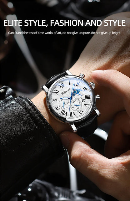 CHENXI 973 Multi-function Business Moon Phase Date Waterproof Rome Analog Imported Men Wristwatch