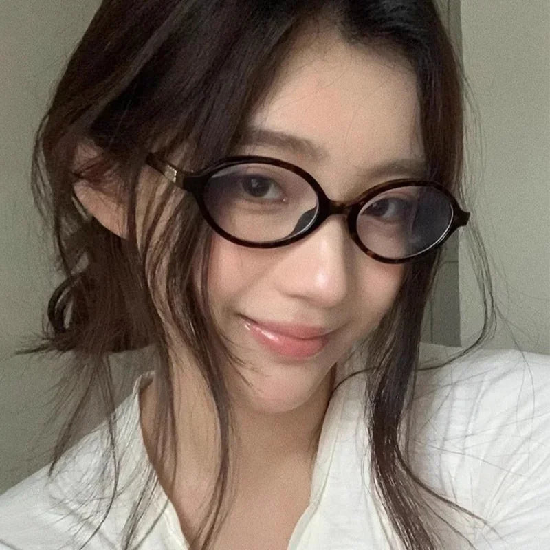 Japanese Y2K Retro Black Oval Frame Glasses for Women