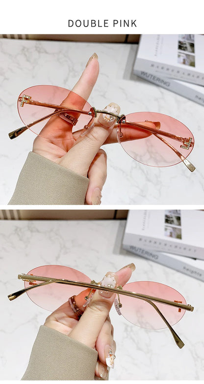 Elegant Diamond Oval Sunglasses Male Letter "F" Rimless Sunglasses  car sunglasses 90902