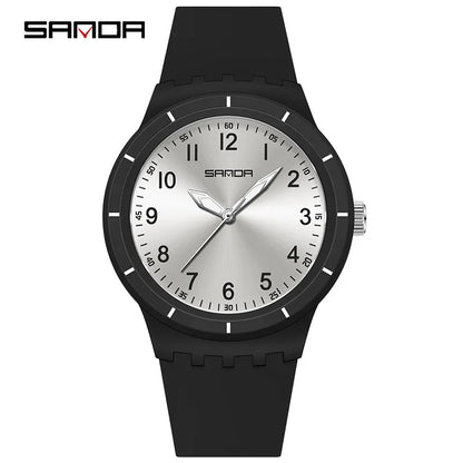 SANDA 9075 Men New Luxury Simple Original Watches Gift Silicone Quartz Wristwatches