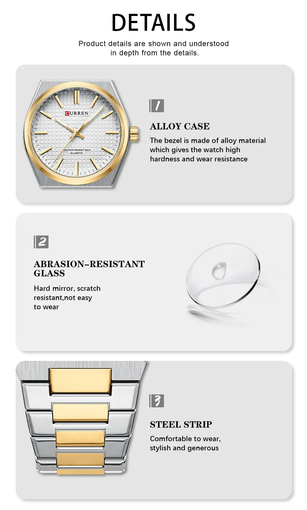 CURREN 8439 Quartz Wristwatch  Stainless Steel Strap Wristwatch for Men Gift