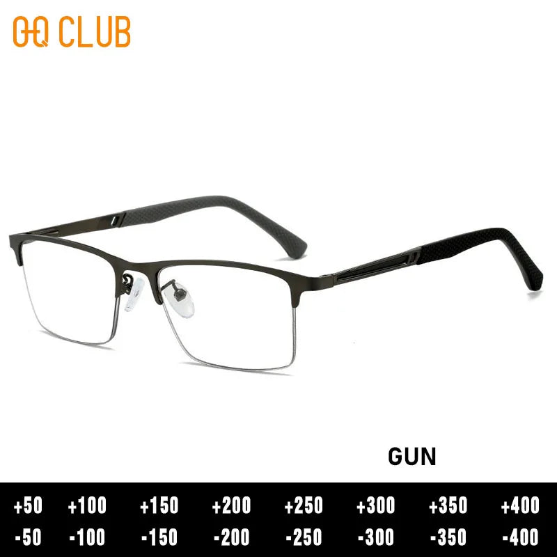 O-Q CLUB Men's Half-frame Business Reading Glasses Anti-blue Light Anti-fatigue Metal Frame