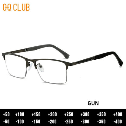 O-Q CLUB Men's Half-frame Business Reading Glasses Anti-blue Light Anti-fatigue Metal Frame