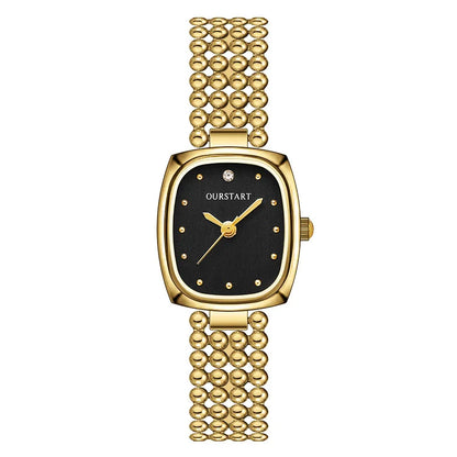 Fashion Retro Square Gold Watch High Quality Women Bracelet Watches Luxury Bead Link Strap Wristwatches Ladies Clock Gifts