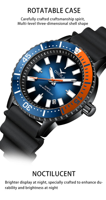 ONOLA 3850 Luxury Men's Watch Silicone Strap Timing Waterproof Sports Quartz watch