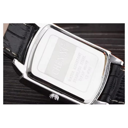 CHENXI 079A Couple's Watches Simple Square Business Clock Black Leather Strap Wristwatch for Men and Women