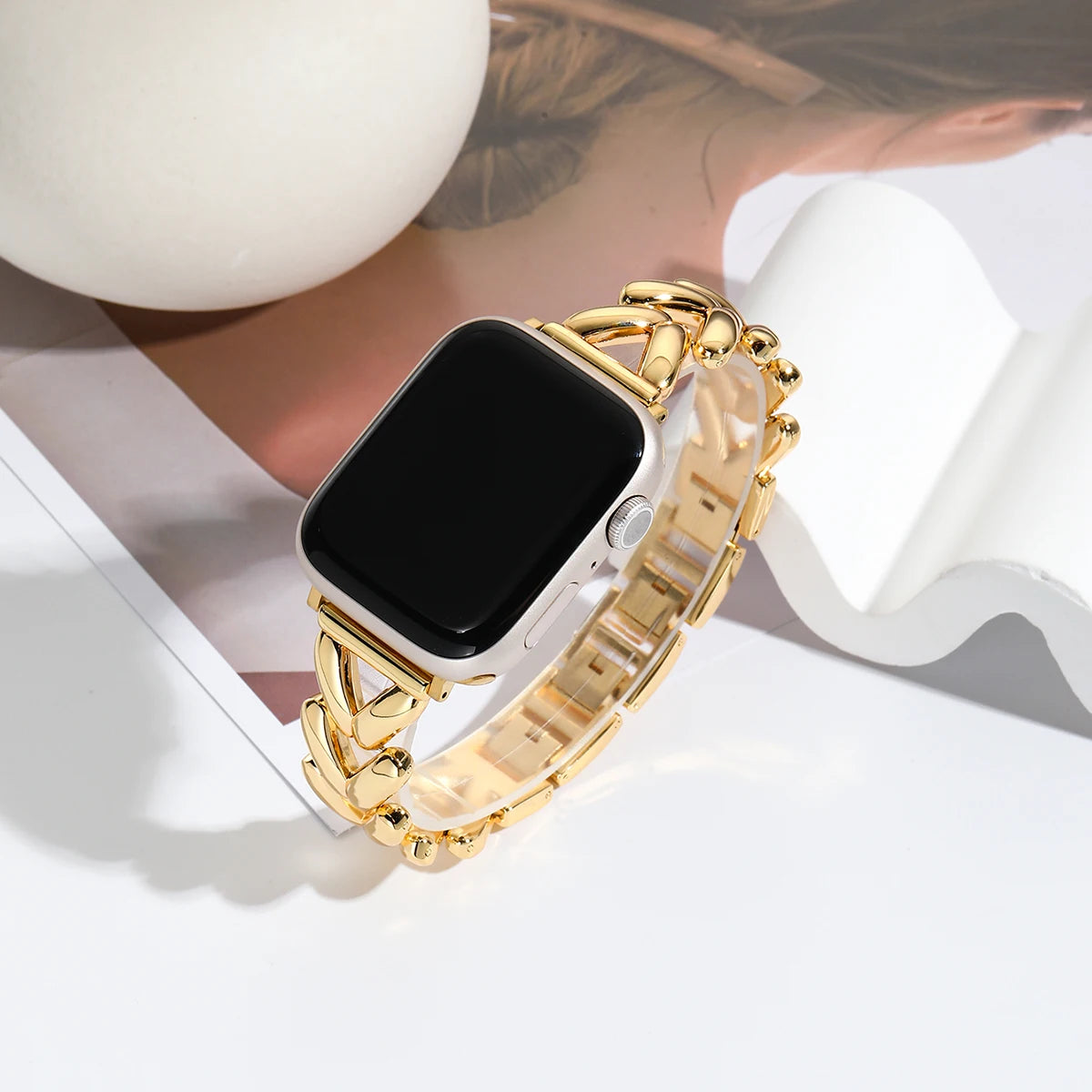 Luxury Gold Watch Band For Apple Watch Stainless Steel Women Bracelet