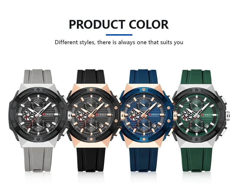 Curren 8462 Top Brand Luxury Men Watch Silicone Sports Quartz Mens Watches