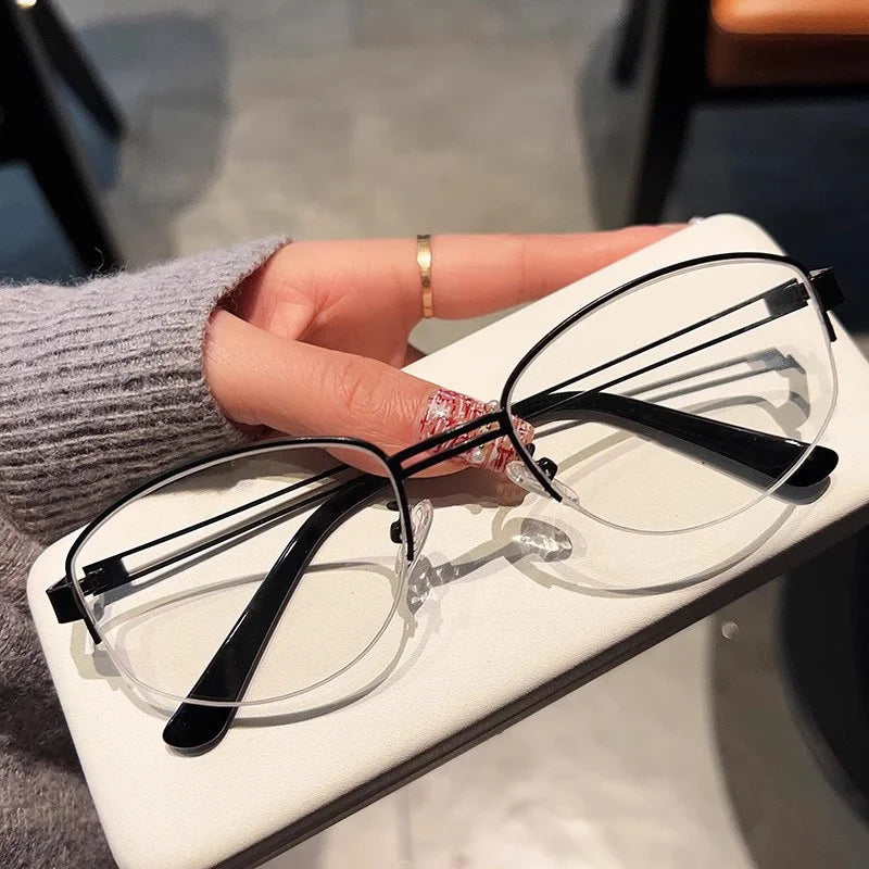Korean Golden Silk Edge Half Frame Glasses Retro Oval Frame Eyeglasses Reading Computer Sweet Cool Anti Blue Light Eyeglasses