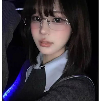 New Transparent Square Rimless Eyeglasses Blue Light Blocking Glasses Fashion Frameless for Women Men Silver Computer Glasses