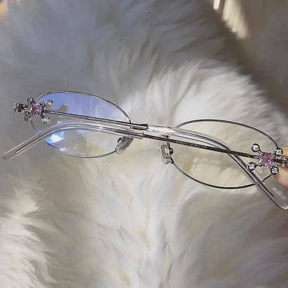 Fashion Punk Small Frame Glasses Retro Silver Anti Blue Light Eyewear for Women Y2K Rhinestone Glasses Girl Reading Eyeglasses